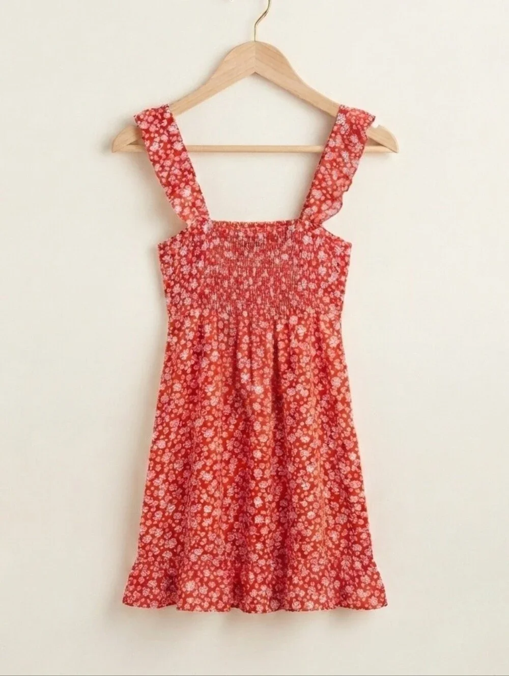 Hello Molly Misty Fountains Floral Mini Dress Red Ruffle Hem - Picture 6 of 7